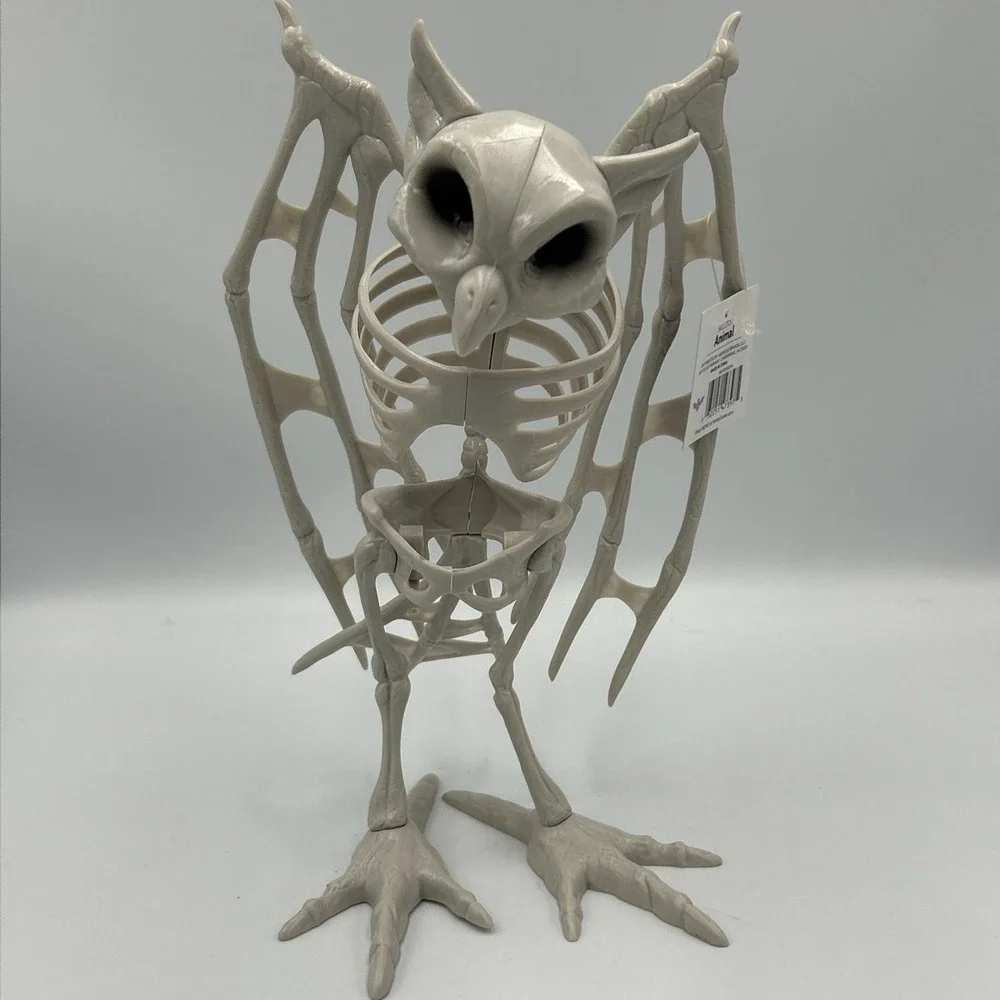 Set Of 4 Spooky Gothic Halloween Cat Owl Skeleton Decoration Creepy Plastic NWT